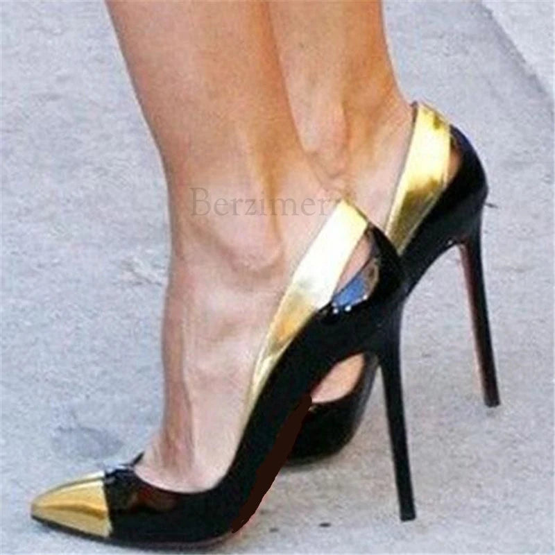 💜BERZIMER Patchwork Cut Out Stiletto High Heel Pumps Size 38 39 40 47💜
