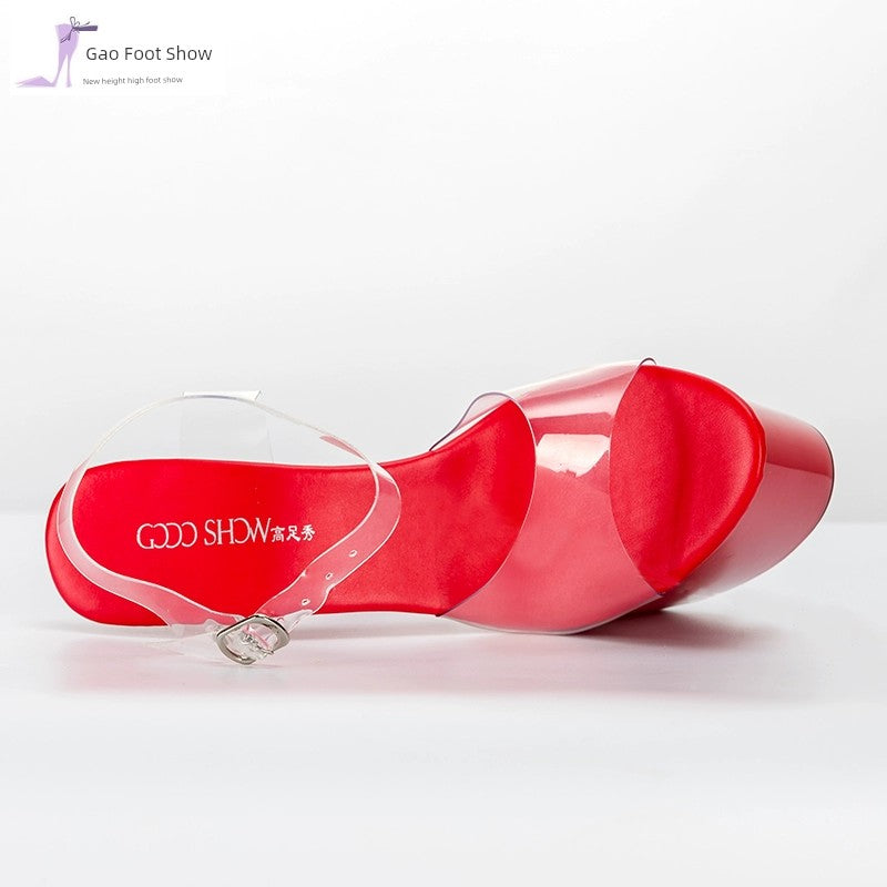 ๐ 17cm Thick Sole Transparent Crystal Catwalk Super High Heels๐