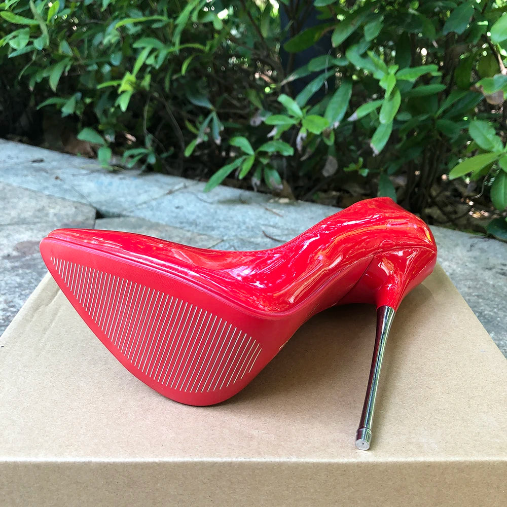 ♥️16cm Extreme Metal Heel Solid Red Stiletto Fetish Model Club Pumps Size 35-46♥️