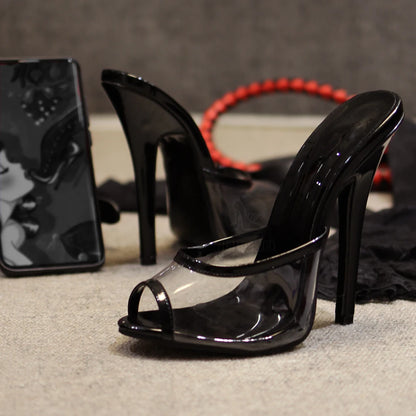 😍5“ Stiletto High Heel Peeptoe Mules Slip On Vintage Fetish Mule Big Size5-15😍