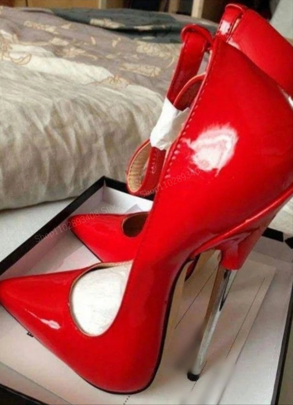 🥳Black Patent Leather Sexy  Pointed Toe Sexy Metal Stiletto Heel Party Pumps🥳