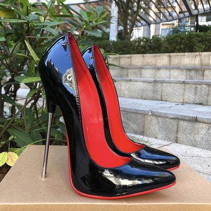 💞 Tikicup Glossy White 16cm Extremely High Metal Heel Pumps💞