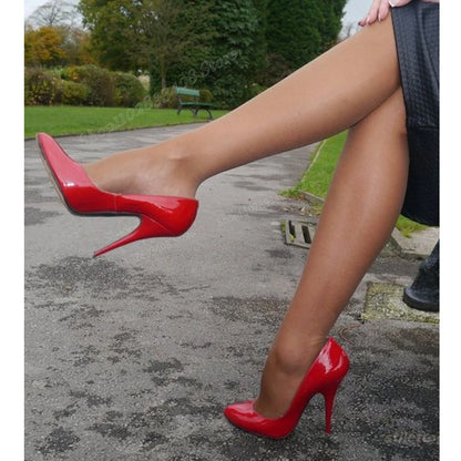 🍒Red Elegant Shallow Classic Patent Leather Pointed Toe Slip-on Thin High Heel Pumps🍒