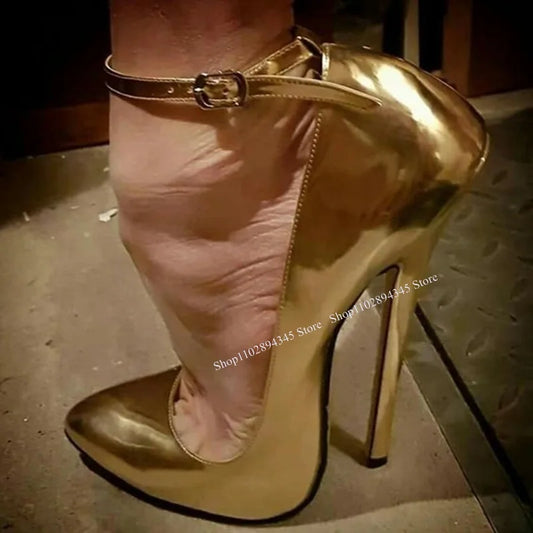 💜Golden Buckle Shallow Thin High Heel Pointed Toe Big Size Sexy Cool Summer Party Pumps💜
