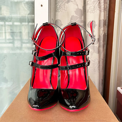 🔥2024 16cm Heel Black Ankle Strap Sexy Red inside Fetish Stiletto Instep Strap Factory Customize Pump Size46🔥