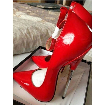 🥳Black Patent Leather Sexy  Pointed Toe Sexy Metal Stiletto Heel Party Pumps🥳