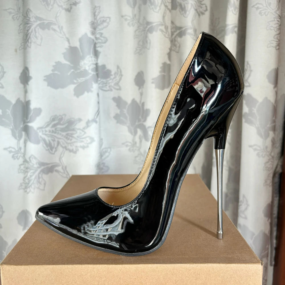 🔥2024 16cm Shiny Extreme High Heel Stiletto Fetish Plus Size 45 46 Pumps🔥