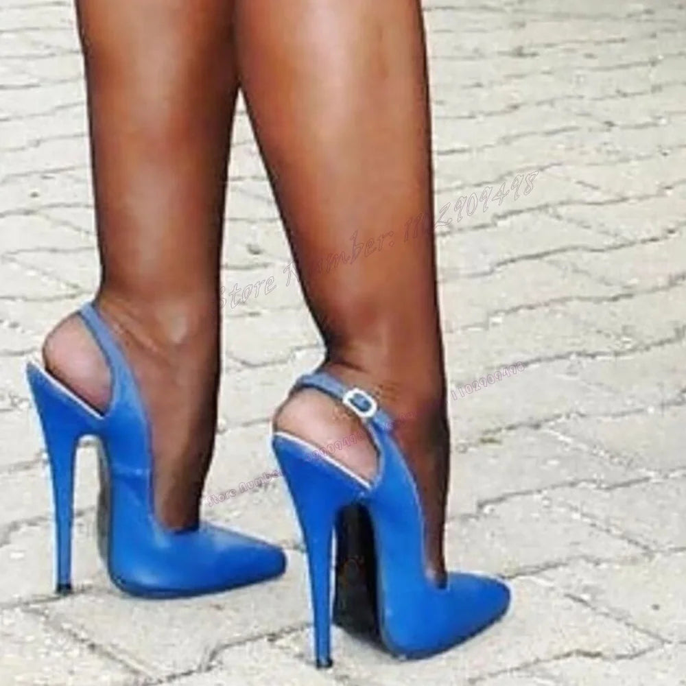 💜Blue Slingback Extreme Heel Pointed Toe Sexy Party Pumps💜