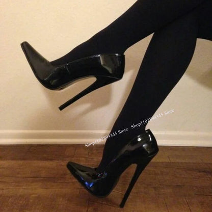💘 Black Slip On Shallow Thin High Heel Pointed Toe Fashionable Pumps 💘