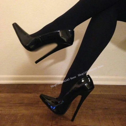 💘 Black Slip On Shallow Thin High Heel Pointed Toe Fashionable Pumps 💘