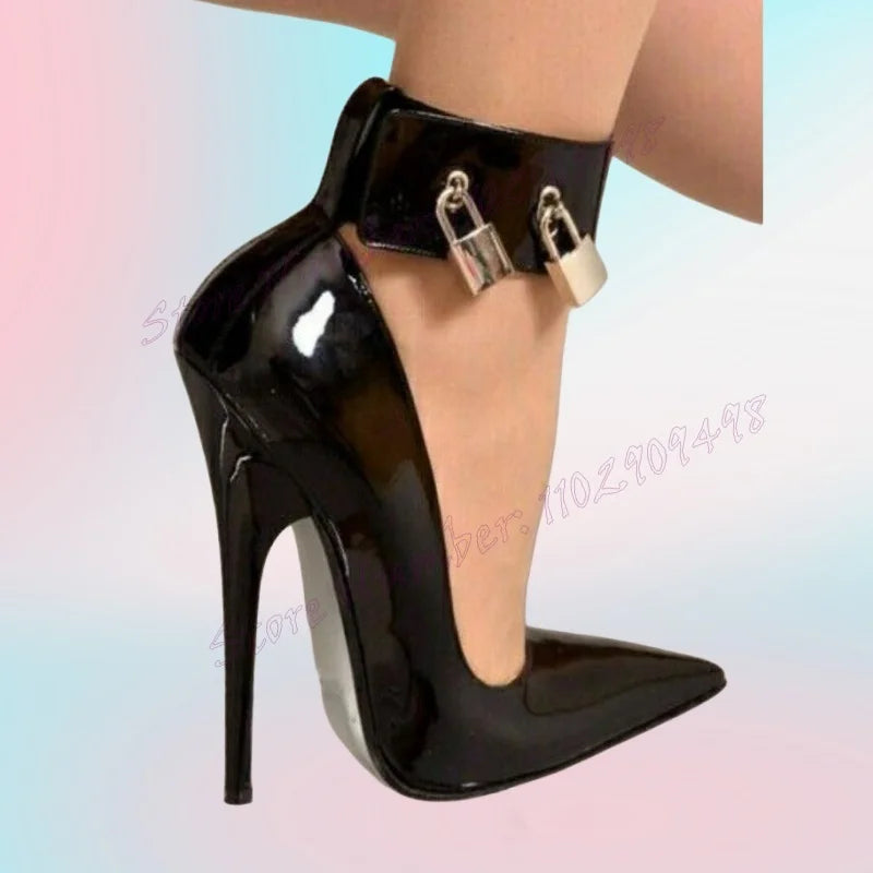 ❣️Lock Decor Ankle Strap Pointed Toe Stiletto High Heel Sexy Party Pumps 2024❣️