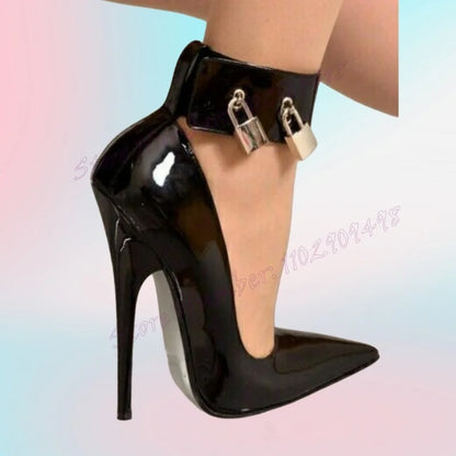 ❣️Lock Decor Ankle Strap Pointed Toe Stiletto High Heel Sexy Party Pumps 2024❣️