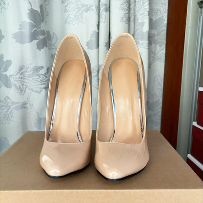 💞Extreme Metal Heel 16cm Stiletto Catwalk Fetish SM Model Pumps Black Apricot💞