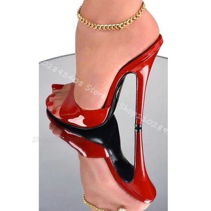 💘Gold Peep Toe Patent Leather Shallow High Heel British Style Summer Dress Party Slippers💘