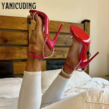 🎀Multicolor Leather Rivet Stiletto Luxury Designer Handmade Ankle Strap Stiletto Summer Sandals❤️