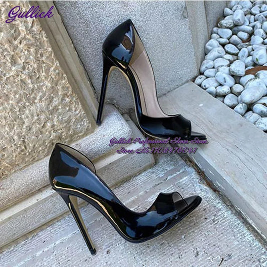 💘Gullick Red Black Patent Leather Open Toe Stiletto Heel Dress Heels💘